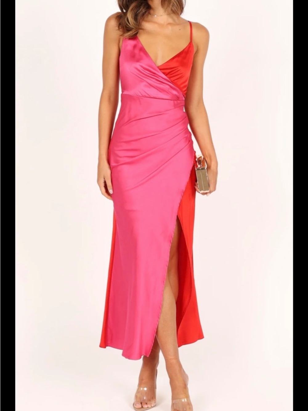 Petal & Pup Lipa Colourblock Midi Slip Dress Pink/Red Size XS NWT